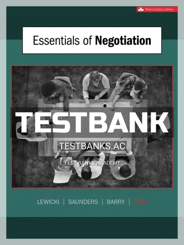 Cover for Test Bank for Essentials of Negotiation 3rd CA Edition by Lewicki