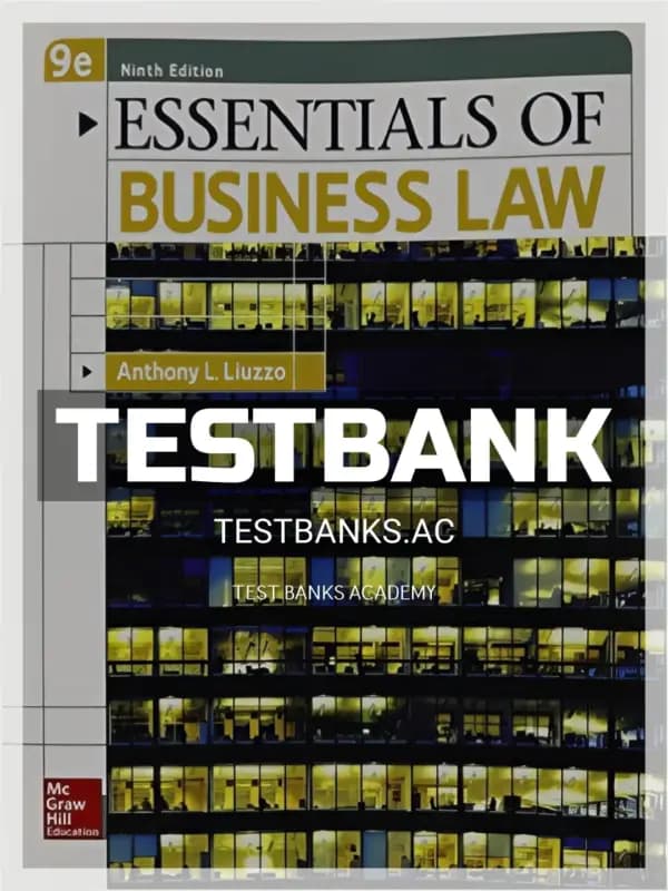Cover for Test Bank for Essentials of Business Law 9th Edition by Anthony Liuzzo