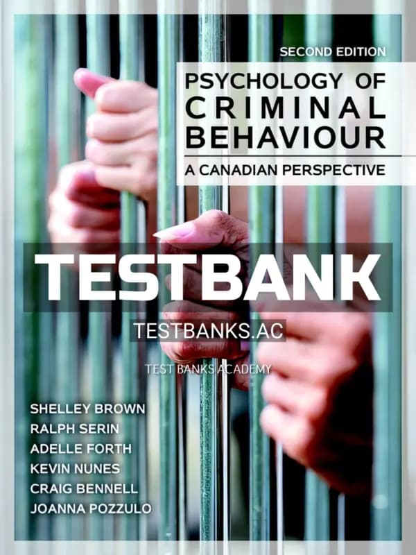 Cover for Test Bank for Psychology of Criminal Behaviour A Canadian Perspective 2nd CA Edition by Brown