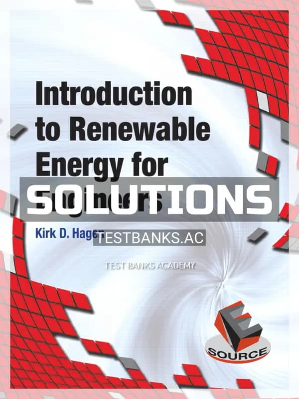 Cover for Solutions Manual for Introduction to Renewable Energy for Engineers 1st Edition by Hagen