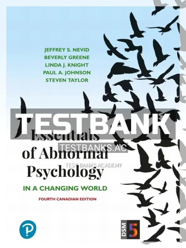 Cover for Test Bank for Essentials of Abnormal Psychology 4th CA Edition by Nevid