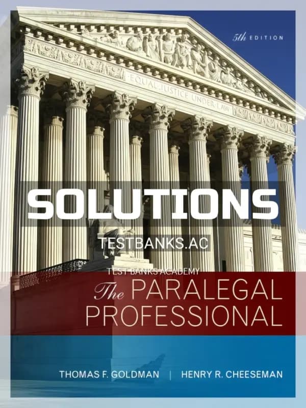 Cover for Solutions Manual for Paralegal Professional 5th Edition by Goldman
