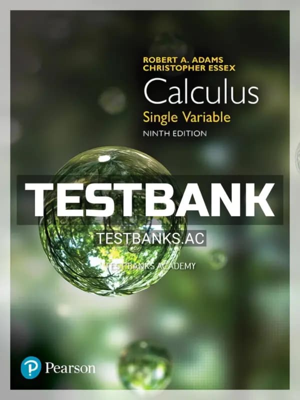 Cover for Test Bank for Calculus Single Variable 9th CA Edition by Adams