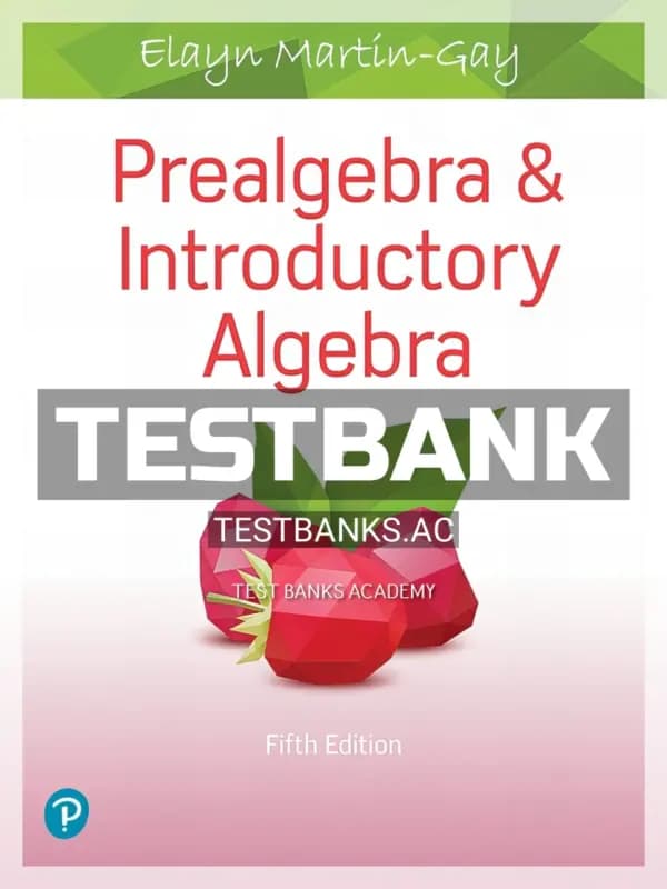 Cover for Test Bank for Prealgebra and Introductory Algebra 5th Edition by Martin Gay