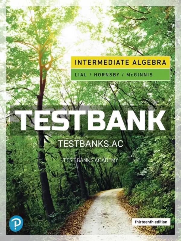 Cover for Test Bank for Intermediate Algebra 13th Edition by Lial