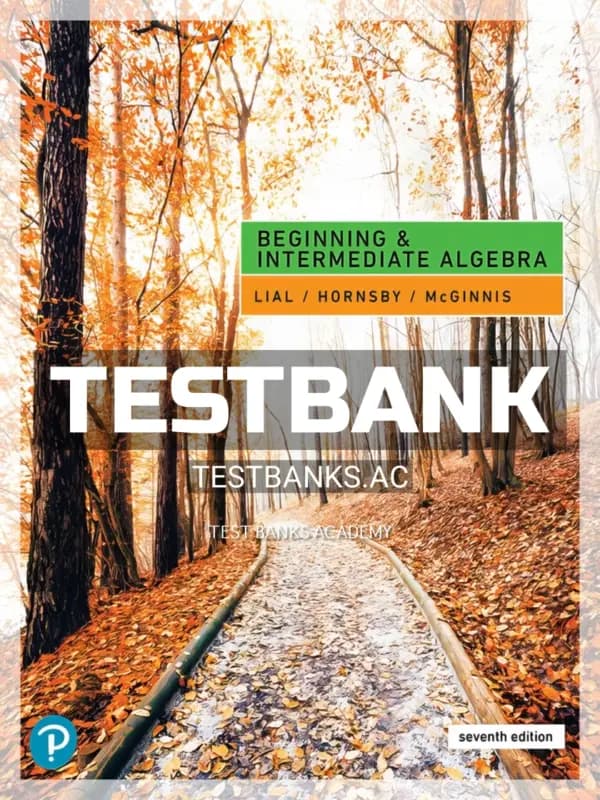 Cover for Test Bank for Beginning and Intermediate Algebra 7th Edition by Lial