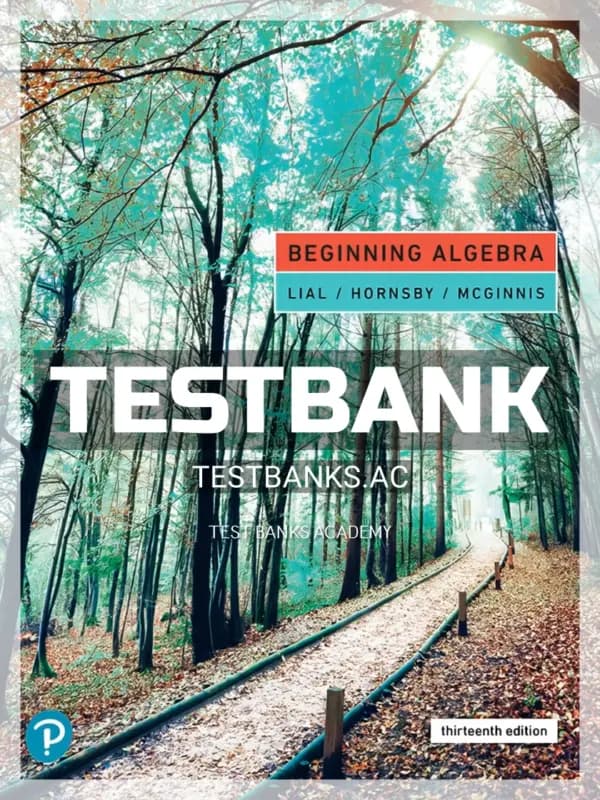 Cover for Test Bank for Beginning Algebra 13th Edition by Lial