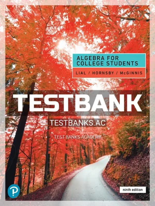 Cover for Test Bank for Algebra for College Students 9th Edition by Lial
