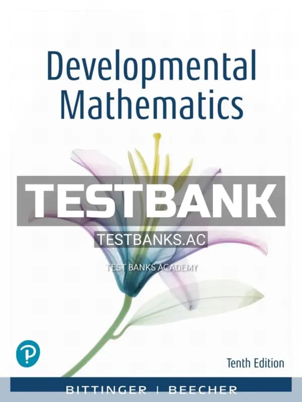 Cover for Test Bank for Developmental Mathematics 10th Edition by Bittinger