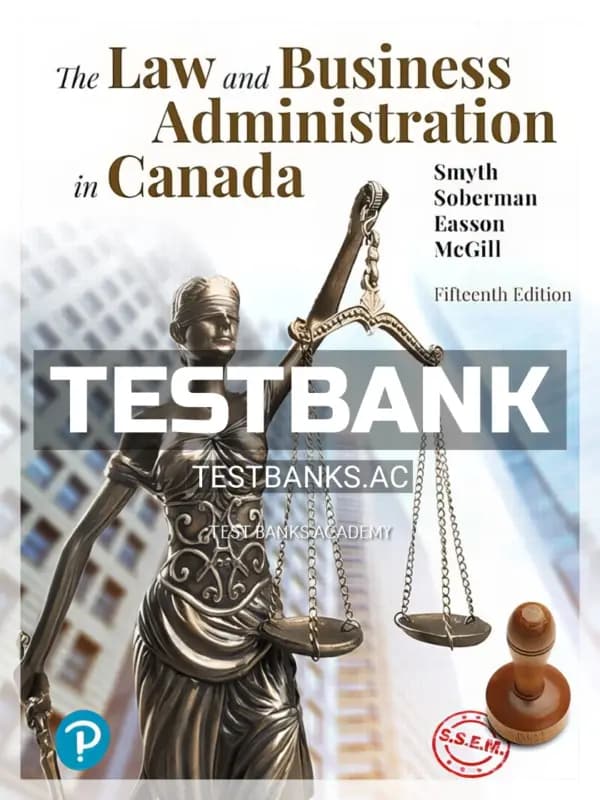 Cover for Test Bank for Law and Business Administration in Canada 15th CA Edition by Smyth