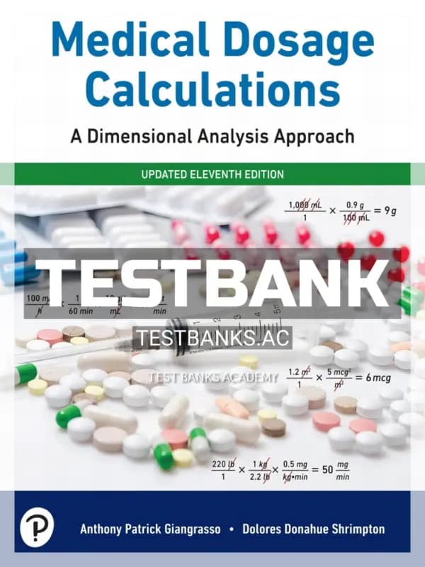 Cover for Test Bank for Medical Dosage Calculations 11th Edition by Giangrasso