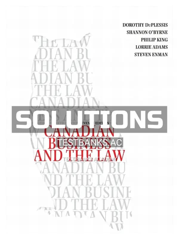 Cover for Solutions Manual for Canadian Business and the Law 7th CA Edition by Duplessis