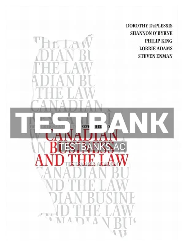 Cover for Test Bank for Canadian Business and the Law 7th CA Edition by Duplessis