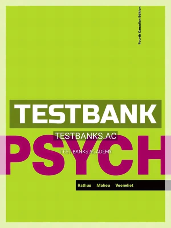 Cover for Test Bank for PSYCH 4th CA Edition by Rathus