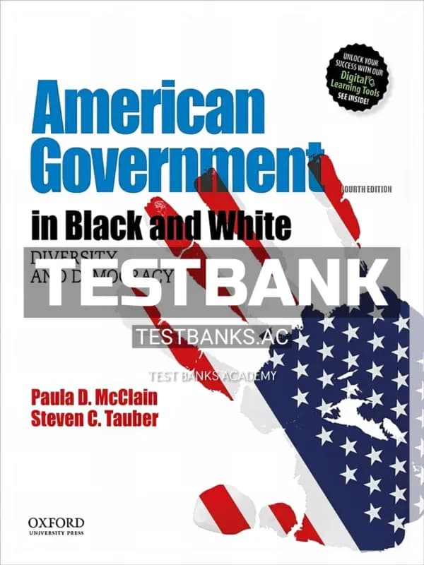 Cover for Test Bank for American Government in Black and White Diversity and Democracy 4th Edition by McClain