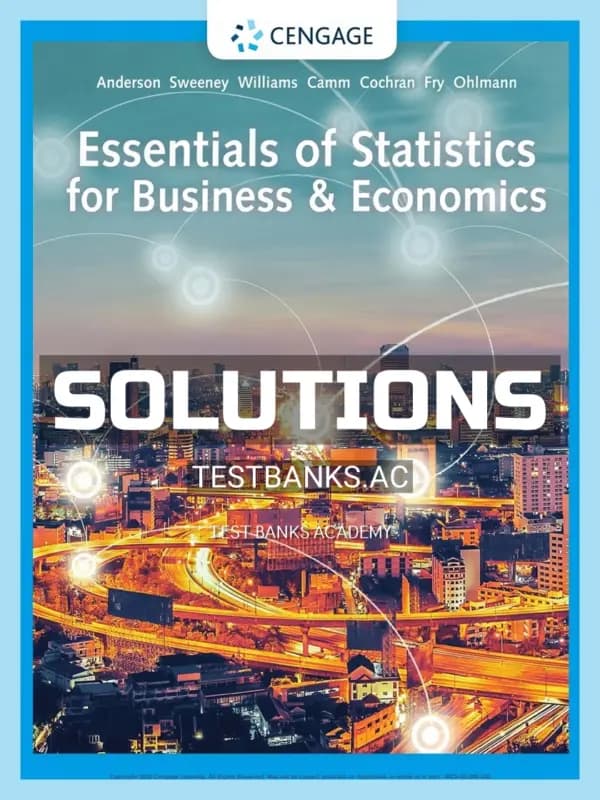 Cover for Solutions Manual for Essentials of Statistics for Business and Economics 9th Edition by Anderson