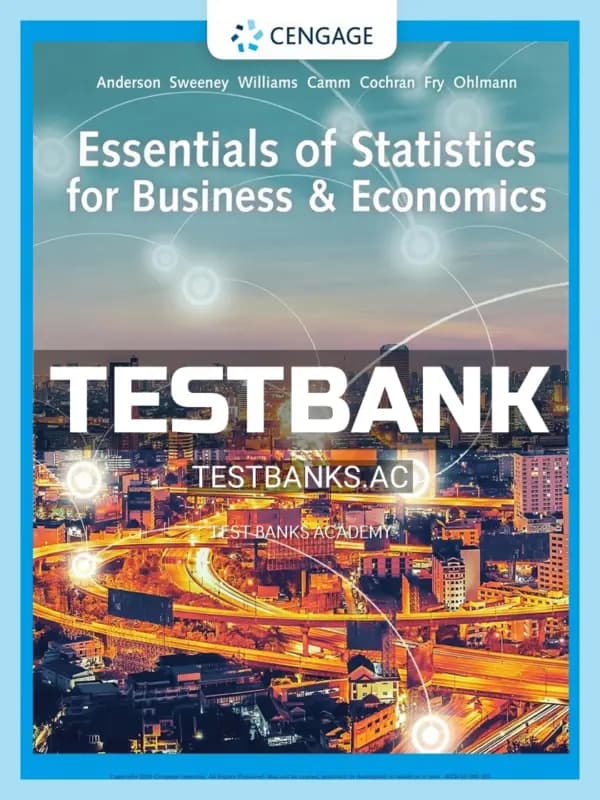 Cover for Test Bank for Essentials of Statistics for Business and Economics 9th Edition by Anderson