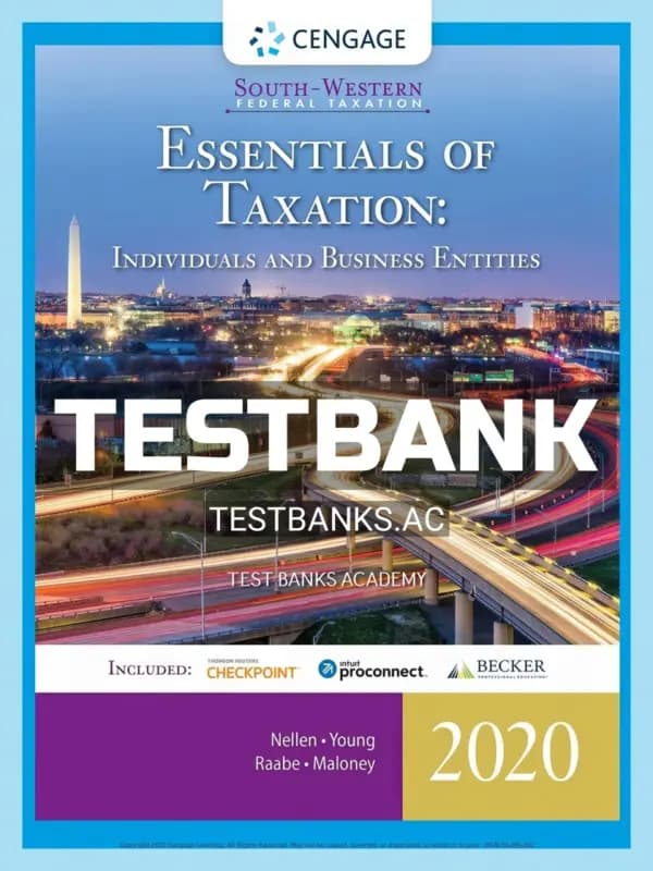 Cover for Test Bank for South-Western Federal Taxation 2020 Essentials of Taxation Individuals and Business Entities 23rd Edition by Nellen