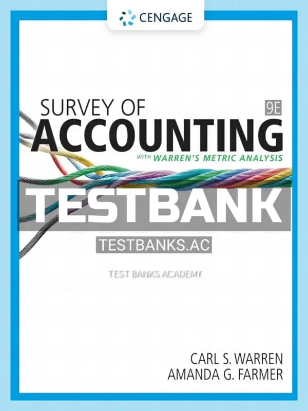 Cover for Test Bank for Survey of Accounting 9th Edition by Warren