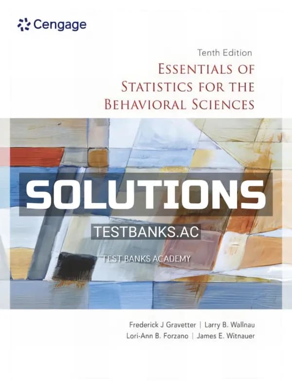 Cover for Solutions Manual for Essentials of Statistics for the Behavioral Sciences 10th Edition by Gravetter