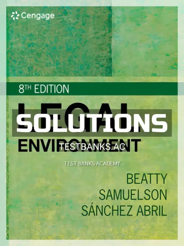Cover for Solutions Manual for Legal Environment 8th Edition by Beatty