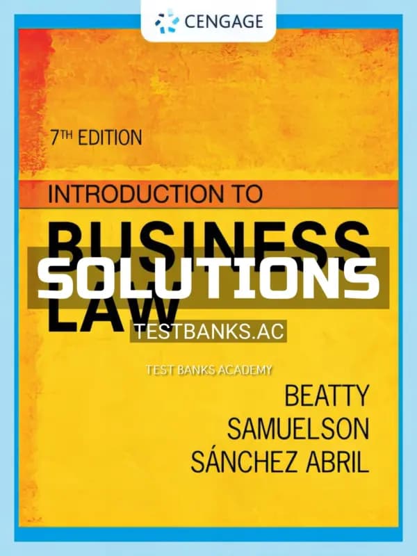 Cover for Solutions Manual for Introduction to Business Law 7th Edition by Beatty