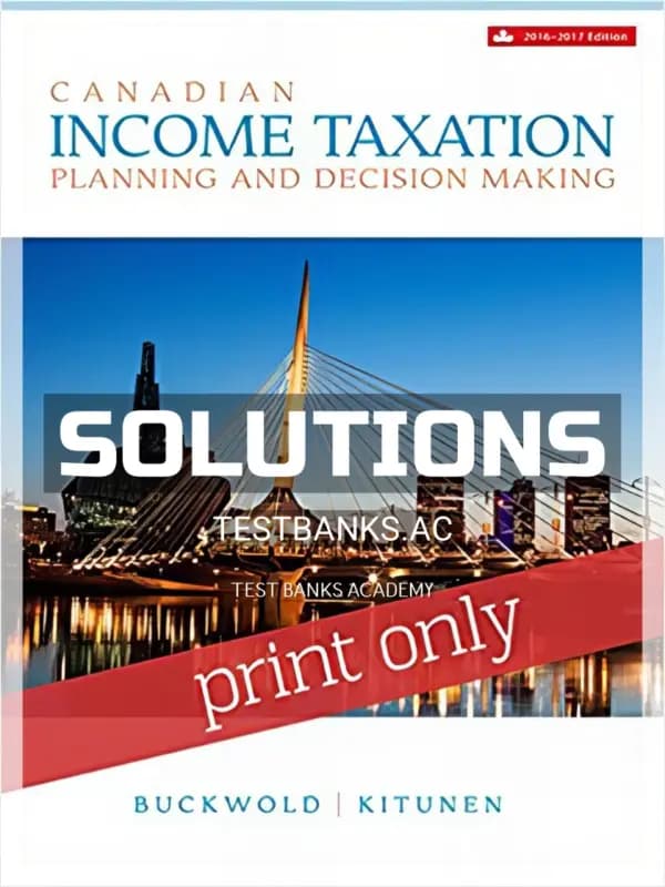 Cover for Solutions Manual for Canadian Income Taxation 19th CA Edition by Buckwold