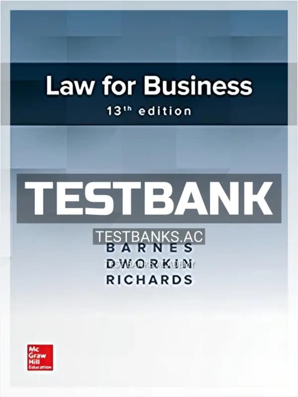 Cover for Test Bank for Law for Business 13th Edition by Barnes