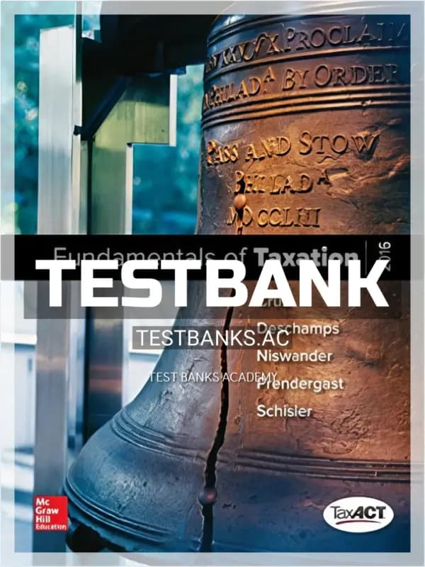 Cover for Test Bank for Fundamentals of Taxation 2016 Edition 9th Edition by Cruz