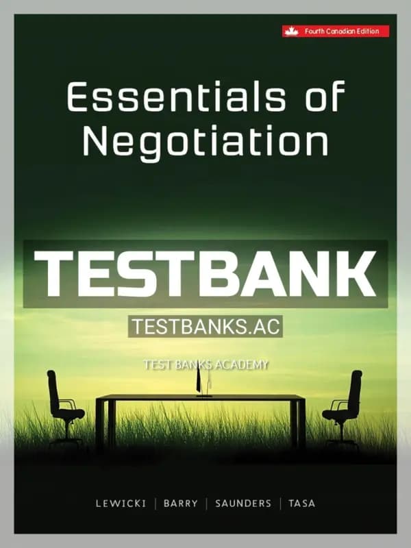 Cover for Test Bank for Essentials of Negotiation 4th CA Edition by Lewicki