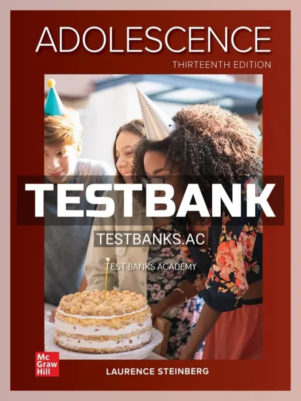 Cover for Test Bank for Adolescence 13th Edition by Steinberg