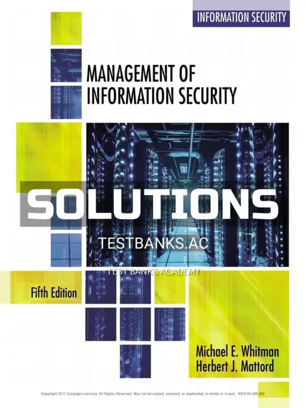 Cover for Solutions Manual for Management of Information Security 5th Edition by Whitman