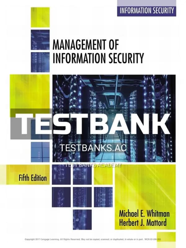 Cover for Test Bank for Management of Information Security 5th Edition by Whitman