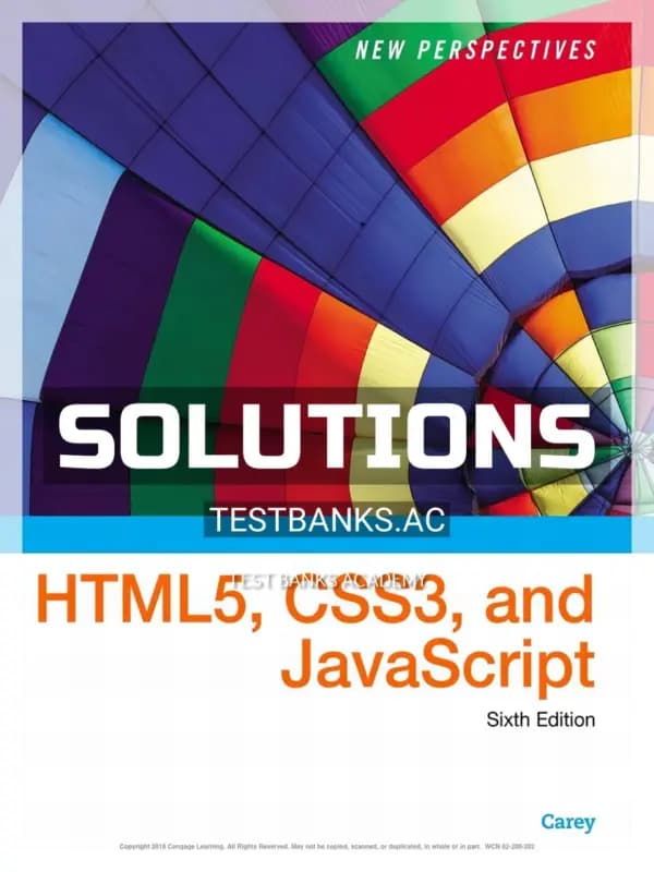 Cover for Solutions Manual for New Perspectives on HTML5 CSS3 and JavaScript 6th Edition by Carey