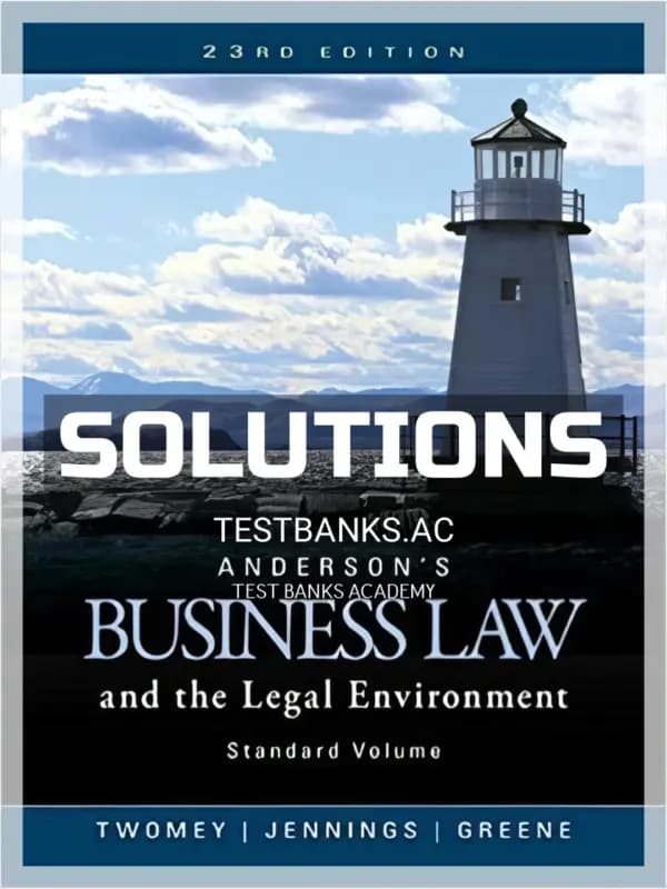 Cover for Solutions Manual for Andersons Business Law and the Legal Environment Standard Volume 23rd Edition by Twomey