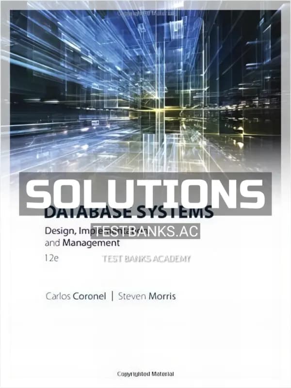 Cover for Solutions Manual for Database Systems Design Implementation and Management 12th Edition by Coronel