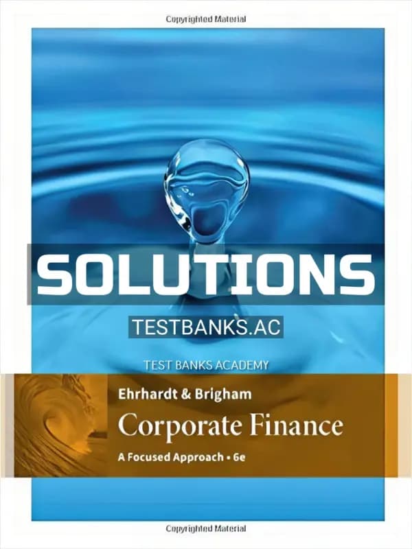 Cover for Solutions Manual for Corporate Finance A Focused Approach 6th Edition by Ehrhardt