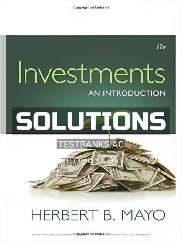 Cover for Solutions Manual for Investments An Introduction 12th Edition by Mayo