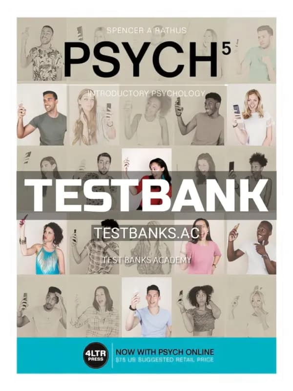 Cover for Test Bank for PSYCH 5 Introductory Psychology 5th Edition by Rathus