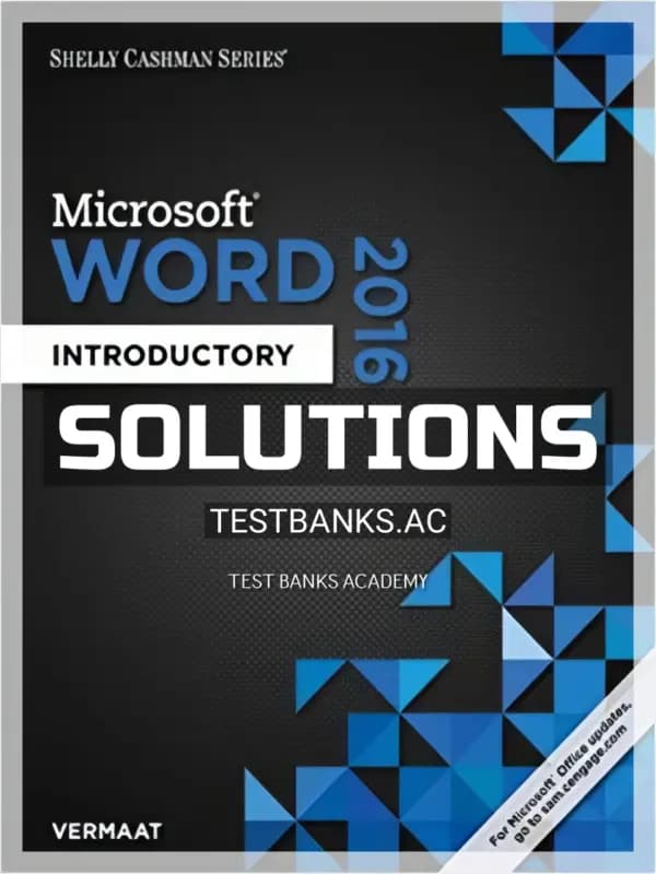 Cover for Solutions Manual for Shelly Cashman Series Microsoft Office 365 and Word 2016 Introductory 1st Edition by Vermaat