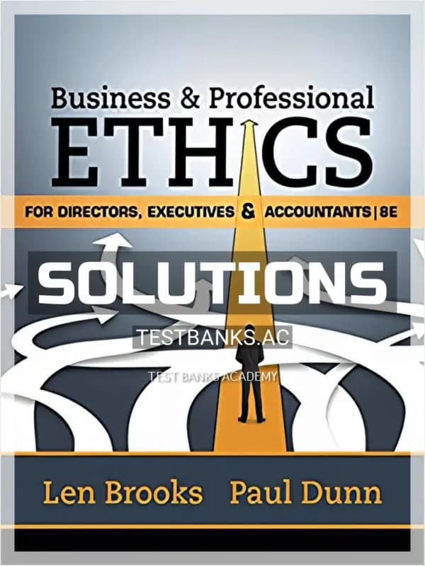 Cover for Solutions Manual for Business and Professional Ethics for Directors Executives Accountants 8th Edition by Brooks