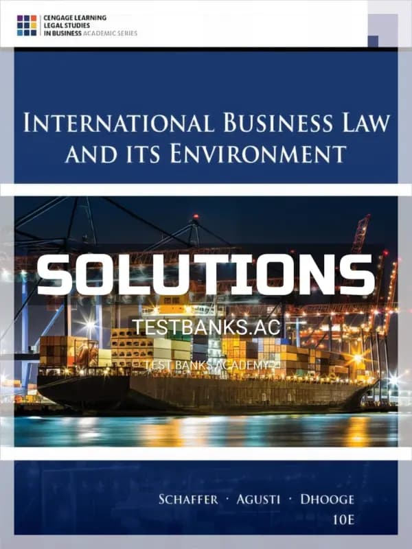 Cover for Solutions Manual for International Business Law and Its Environment 10th Edition by Schaffer