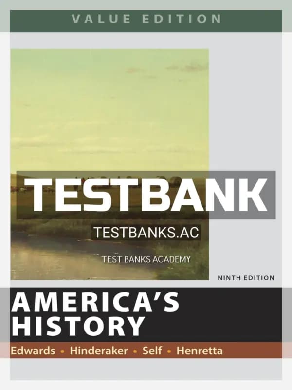 Cover for Test Bank for Americas History Value Edition 9th Edition by Edwards