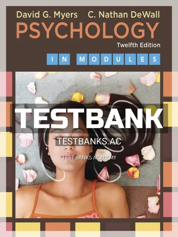 Cover for Test Bank for Psychology in Modules 12th Edition by Myers