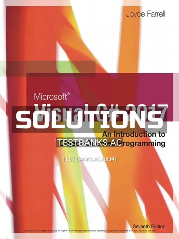 Cover for Solutions Manual for Microsoft Visual C# 2017 An Introduction to Object-Oriented Programming 7th Edition by Farrell