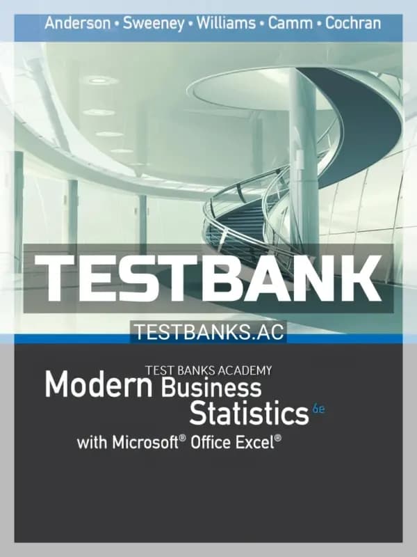 Cover for Test Bank for Modern Business Statistics with Microsoft Excel 6th Edition by Anderson