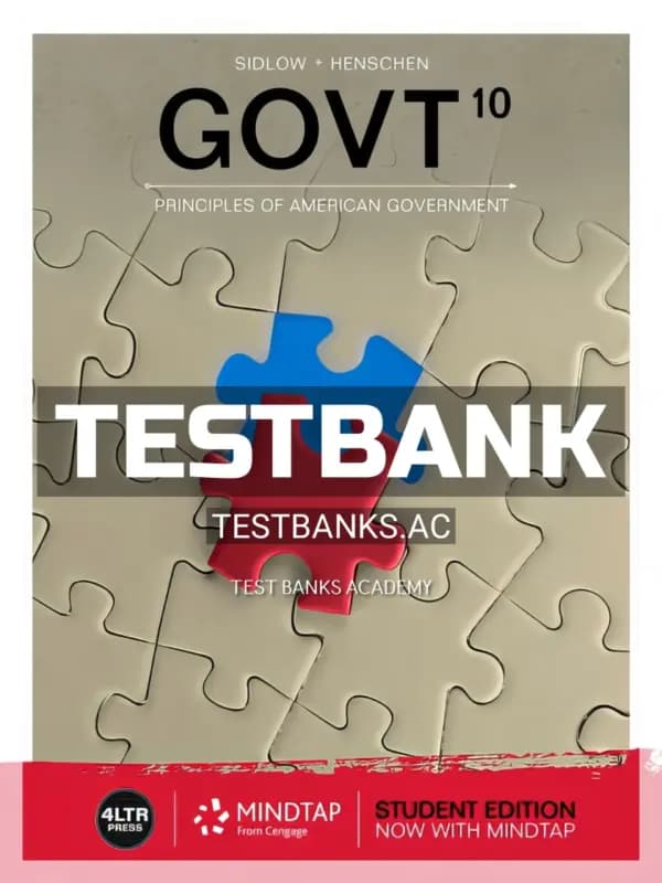 Cover for Test Bank for GOVT 10th Edition by Sidlow