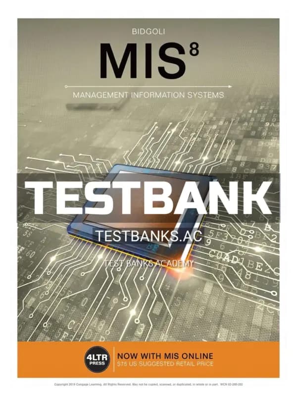 Cover for Test Bank for MIS 8th Edition by Bidgoli