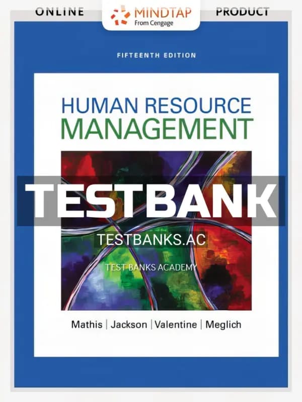 Cover for Test Bank for Human Resource Management 15th Edition by Jackson