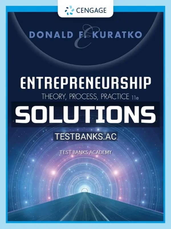 Cover for Solutions Manual for Entrepreneurship Theory Process Practice 11th Edition by Kuratko